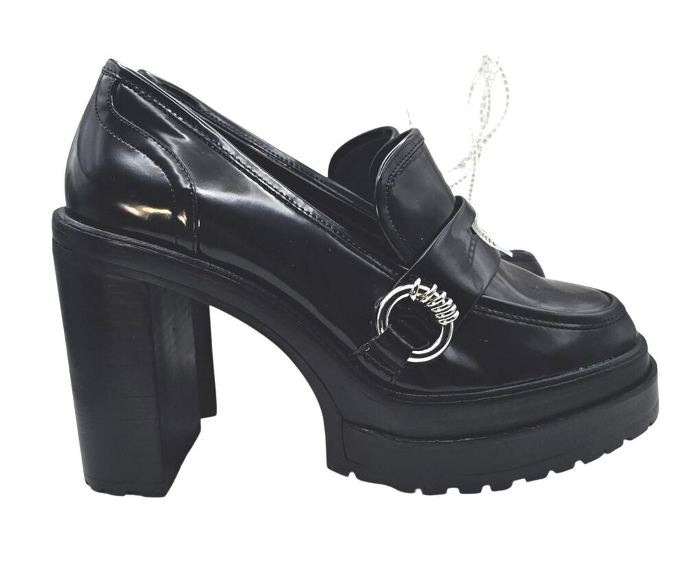 Gianni Bini Black Chunky Platform Heeled Loafers